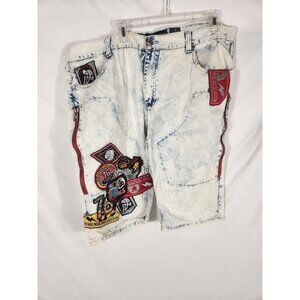 NOS Vintage America Mens Jean Shorts Patches Zip Biker Festival Rocker Unique 42